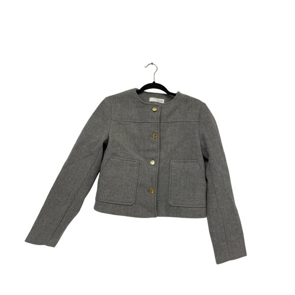 Zara Jackets & Blazers - Zara Womens Jacket Blazer S Small Gray Round Neck Gold Button 3046/020 NWT